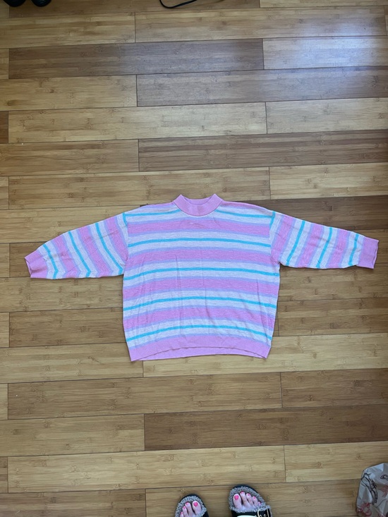 Show Me Your MuMu Sweaters - Show Me Your MuMu Pink, Light Blue & White Striped Crewneck Sweater